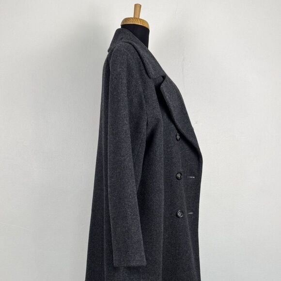 Vintage 80s Adolfo Studio Charcoal Wool Double-Breasted Winter Trench Overcoat - Picture 4 of 13